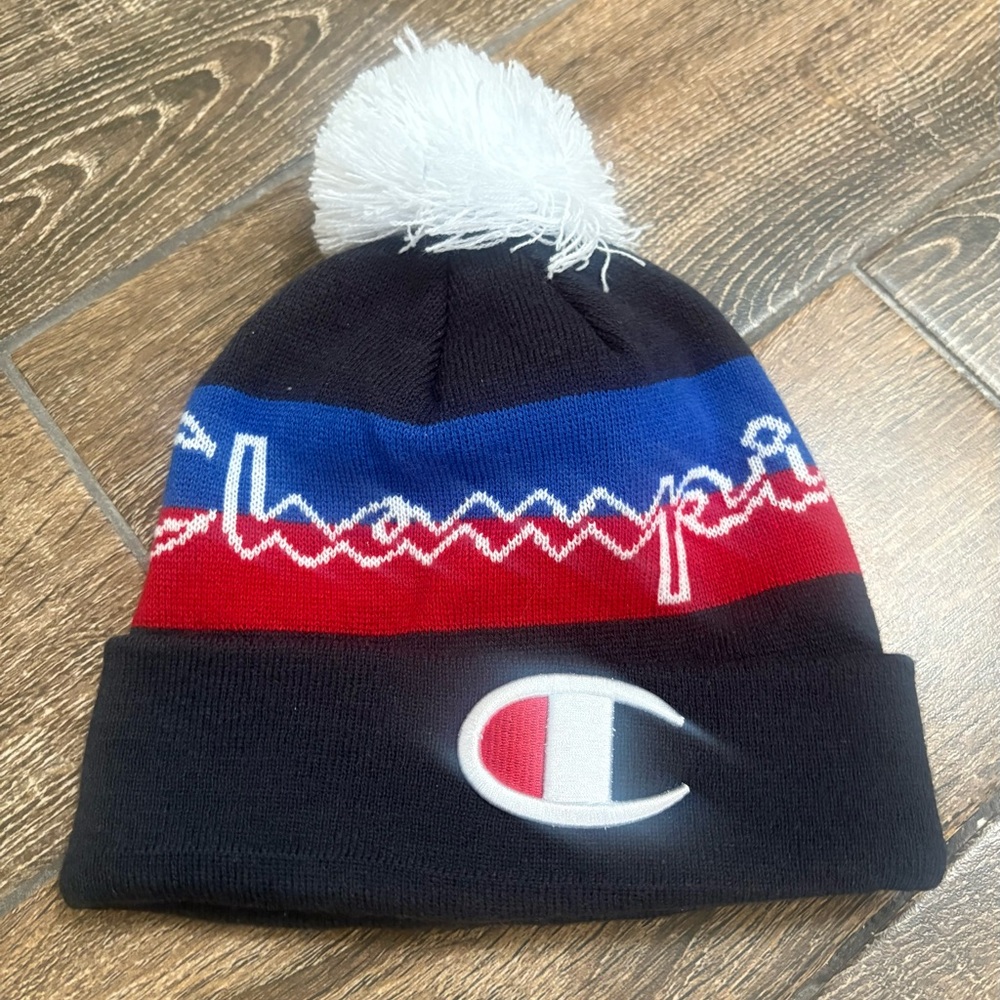 Champion Beanie with Pom-Pom - Red, Blue